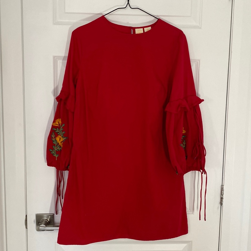 LUCY & LAUREL - tunic dress red embroidered sleeves boho size small